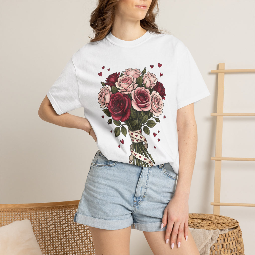 Flower Bouquet Shirt St. Valentines Day Blossoms Gift Women Sketch Tee Floral Arrangement T-Shirt Valentine Fan Hand Drawn Tshirt Floral