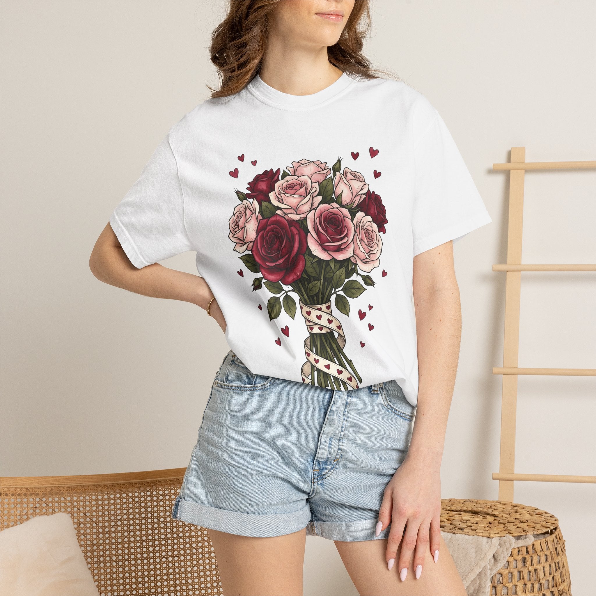 Flower Bouquet Shirt St. Valentines Day Blossoms Gift Women Sketch Tee Floral Arrangement T-Shirt Valentine Fan Hand Drawn Tshirt Floral