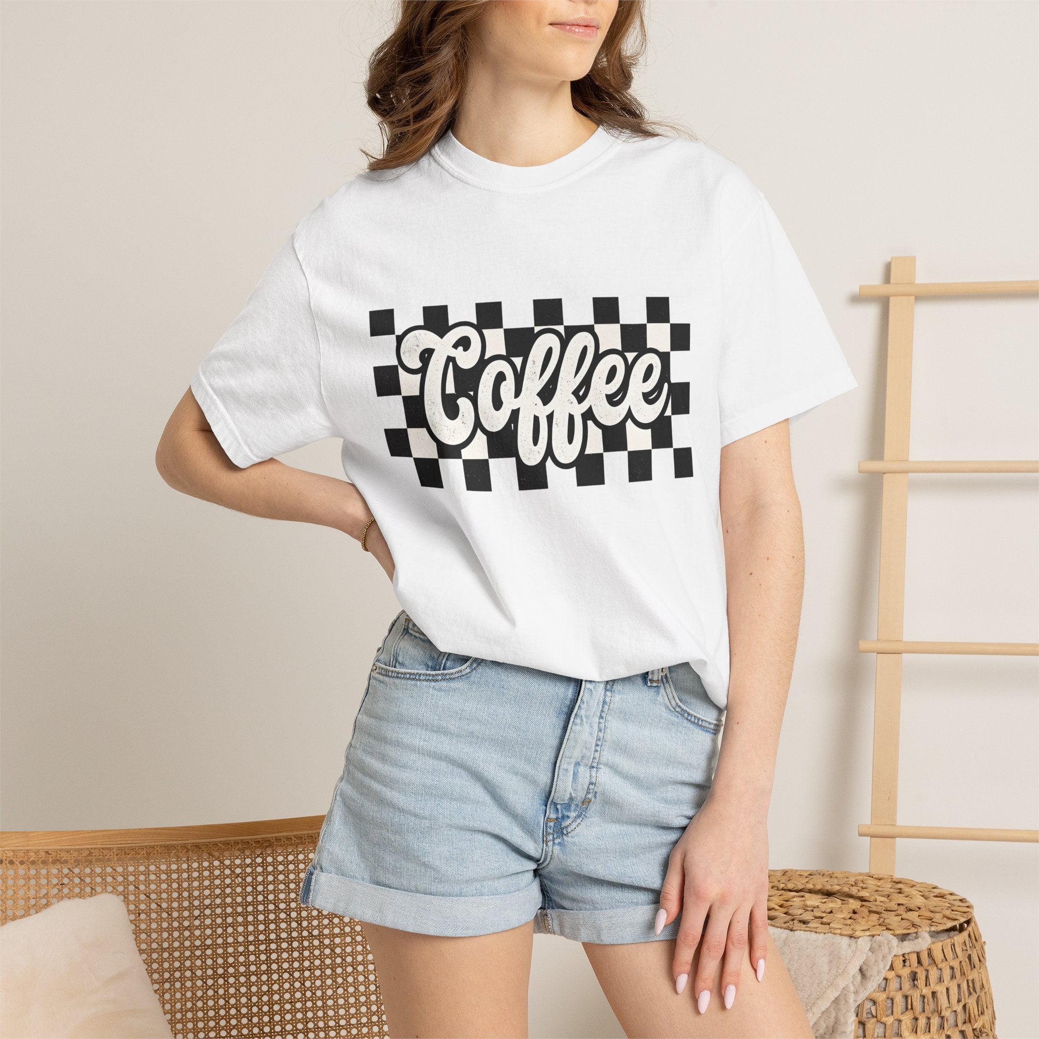 Coffee Text Shirt Mom Coffee Gift Women Retro Tee Java T-Shirt Mother Fan Vintage Tee Retro Tshirt Coffee Graphic Vintage Checkerboard