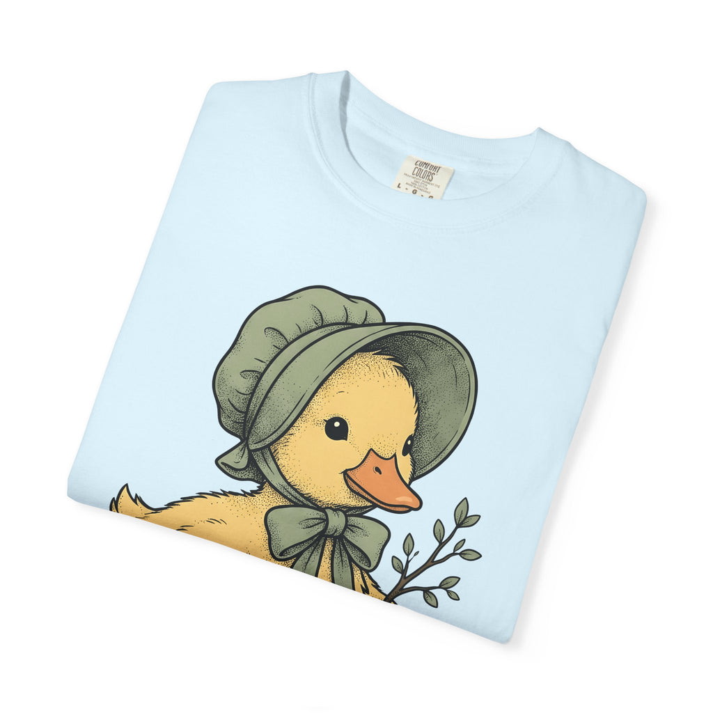 Baby Duck Bonnet Shirt Easter Bloom Gift Women Antique Tee Duckling T-Shirt Easter Fan Baby Bonnet Tshirt Vintage Illustration Line Art Limb