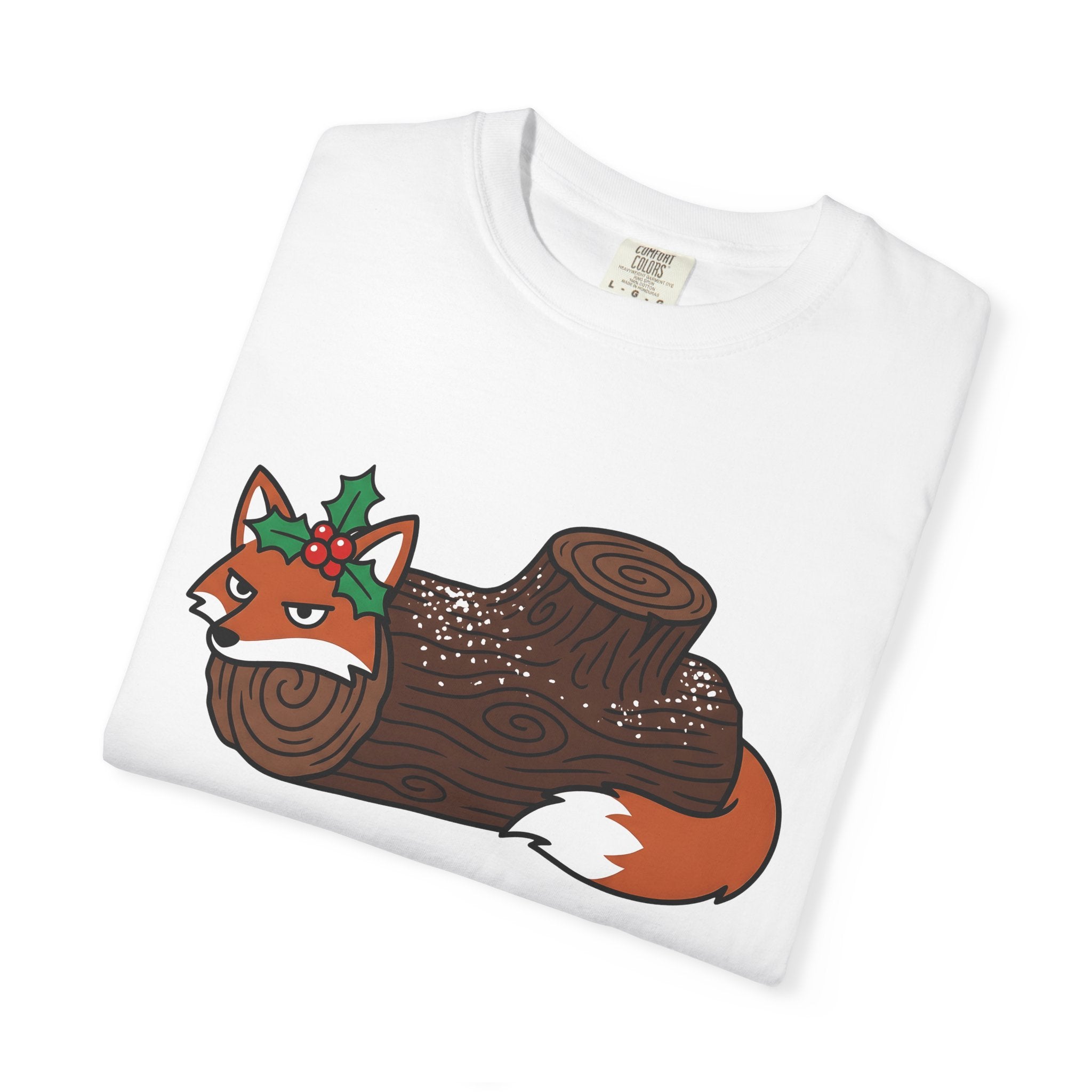 Fox Log Shirt Christmas Animal Gift Women Cartoon Tee Log T-Shirt Xmas Fan Comic Tshirt Wildlife Graphic Minimalist Holly Tshirt