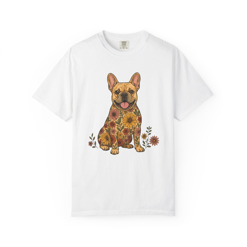 Frenchie Bulldog Shirt Dog Plants Gift Women Vintage Tee Bulldog T-Shirt Dog Fan French Bulldog Tshirt Floral Graphic Line Art Flower Motif