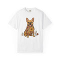 Frenchie Bulldog Shirt Dog Plants Gift Women Vintage Tee Bulldog T-Shirt Dog Fan French Bulldog Tshirt Floral Graphic Line Art Flower Motif