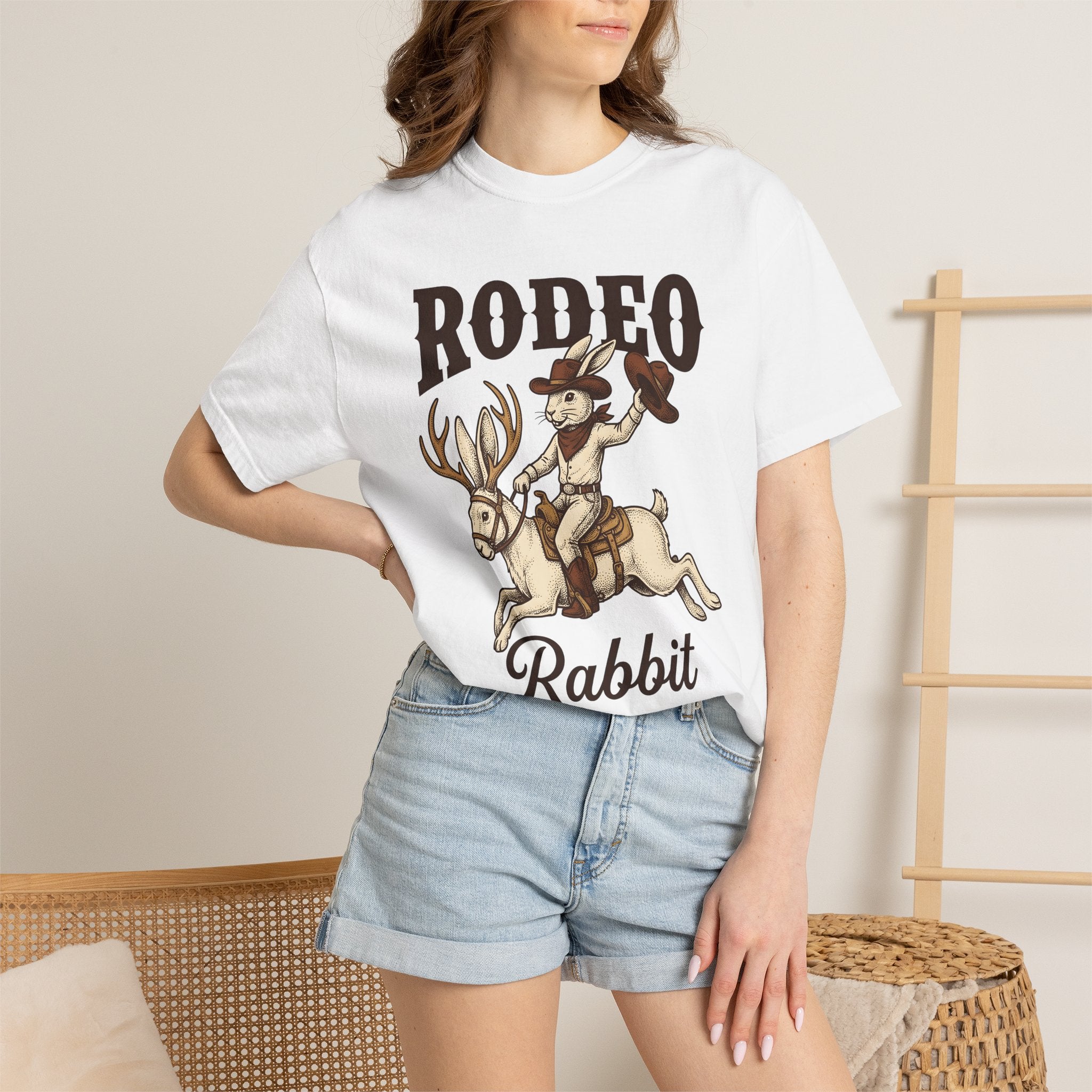 Western Rabbit Shirt Easter Rodeo Gift Women Classic Tee Bunny T-Shirt Easter Fan Vintage Tshirt Rodeo Graphic Ink Antlers Tshirt