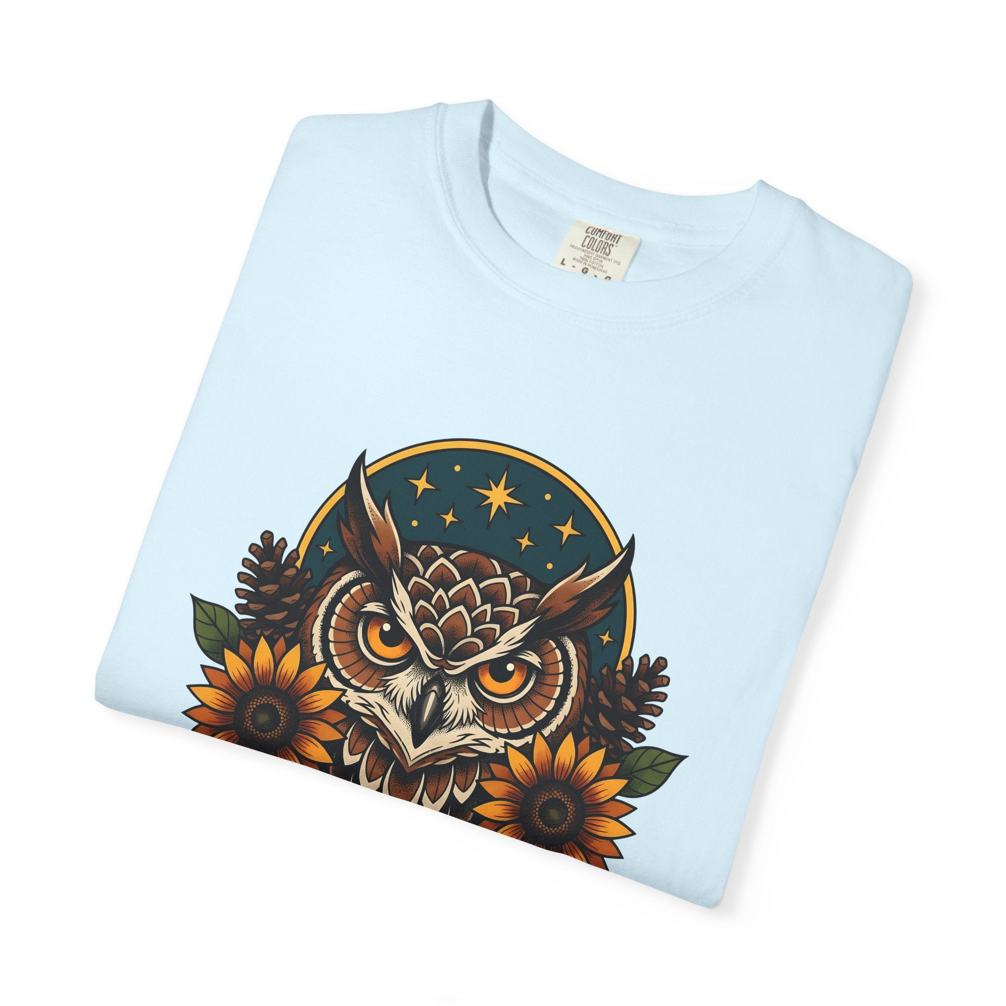 Owl Sunflower Shirt Fall Wilderness Gift Women Tribal Tee Owl T-Shirt Autumn Fan Hoot Graphic Shabby Chic Pinecone Tshirt