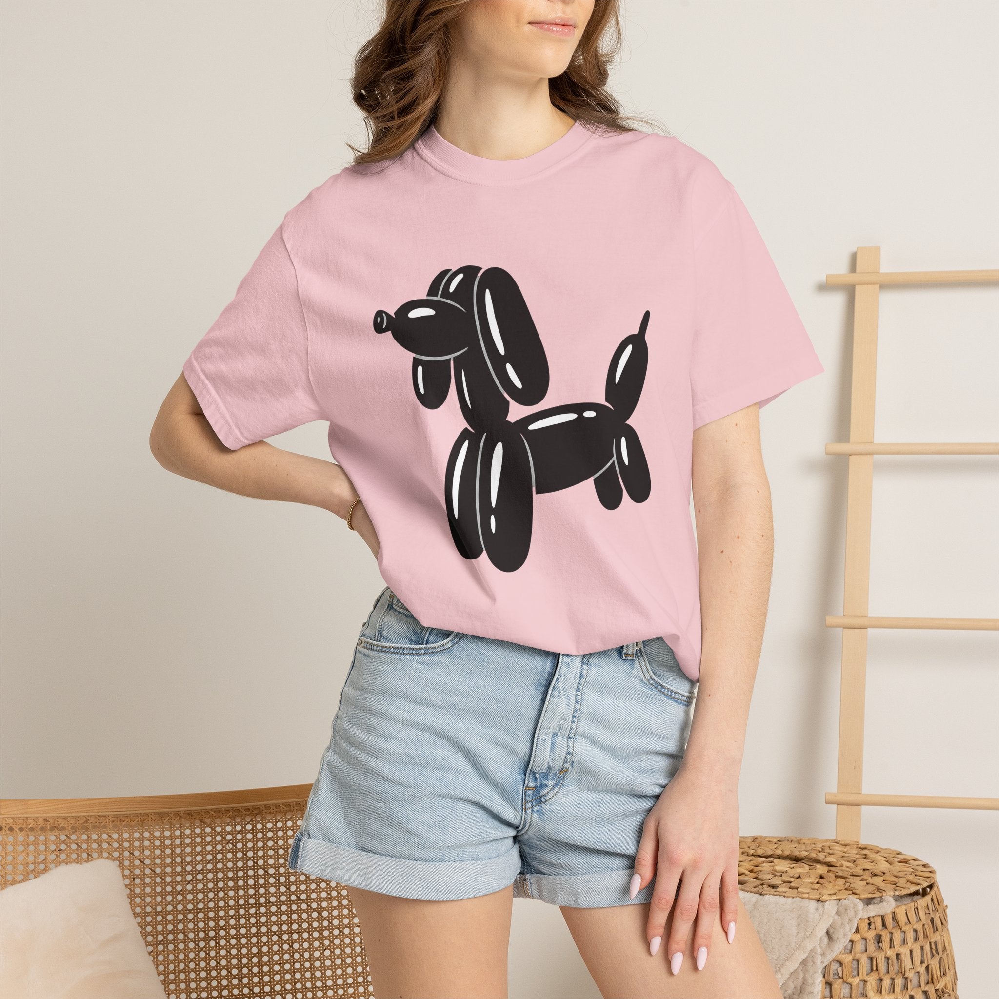 Balloon Puppy Shirt Cute Pets Gift Women Simple Tee Dog T-Shirt Adorable Fan Puppy Tshirt Animal Graphic Illustration Doggy Graphic Comic