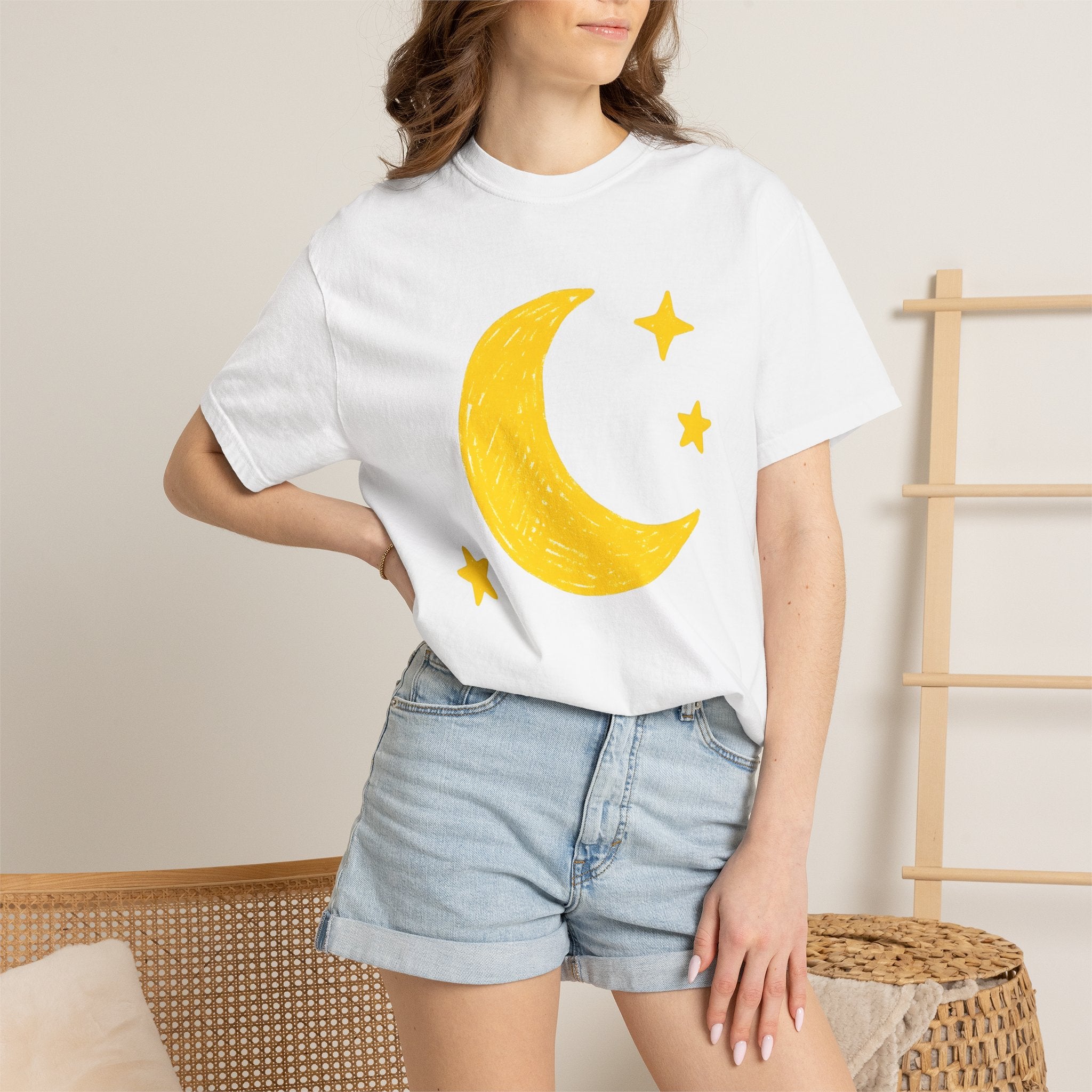 Crescent Moon Shirt Boho Chic Planets Gift Women Cartoon Tee Moon T-Shirt Bohemian Fan Cartoon Tshirt Galaxy Graphic Basic Stars Tshirt