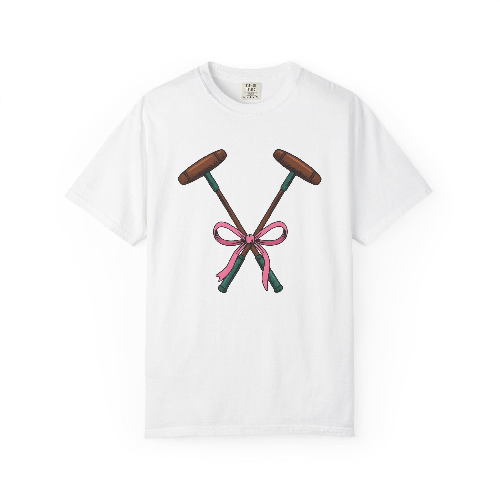 Polo Sticks Shirt Sports Horseback Gift Women Sketch Tee Mallet T-Shirt Athlete Fan Polo Illustration Retro Blush Ribbon Tshirt