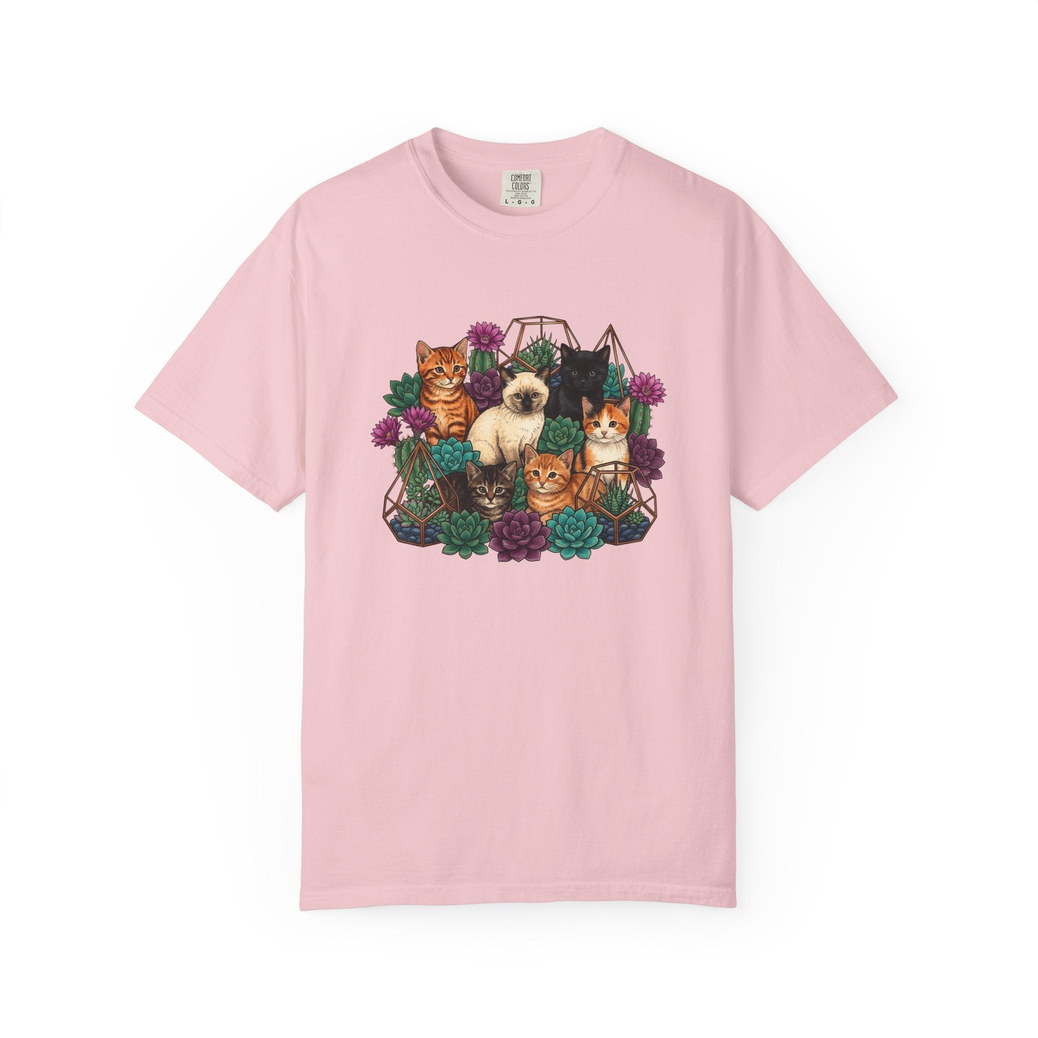 Cats Cluster Shirt Cat Bouquet Gift Women Leafy Tee Kittens T-Shirt Cat Fan Foliage Tshirt Floral Graphic Antique Aloe Tshirt