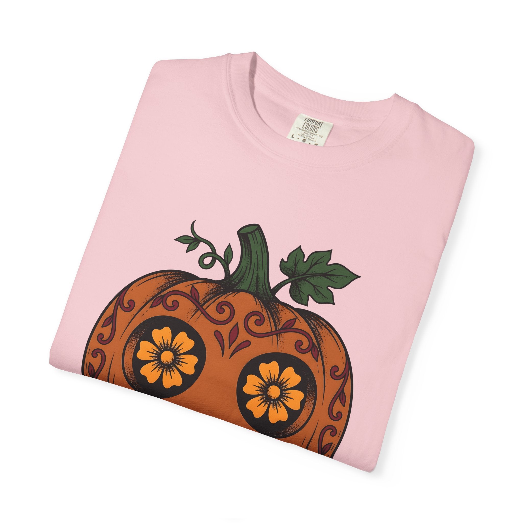 Pumpkin Illustration Shirt Halloween Spooky Gift Women Blackwork Tee Gourd T-Shirt Horror Fan Dark Graphic Tshirt Classic Floral Design