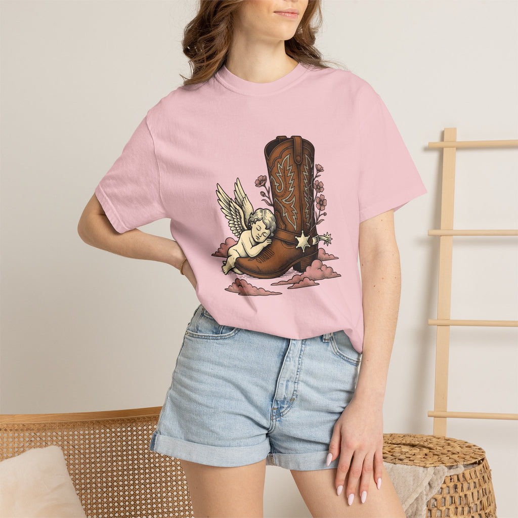 Cowboy Boot Cherub Shirt Valentine Western Gift Women Tattoo Style Tee Cherubim T-Shirt Cupid Fan Tattooed Tshirt Rodeo Graphic Vintage Pink