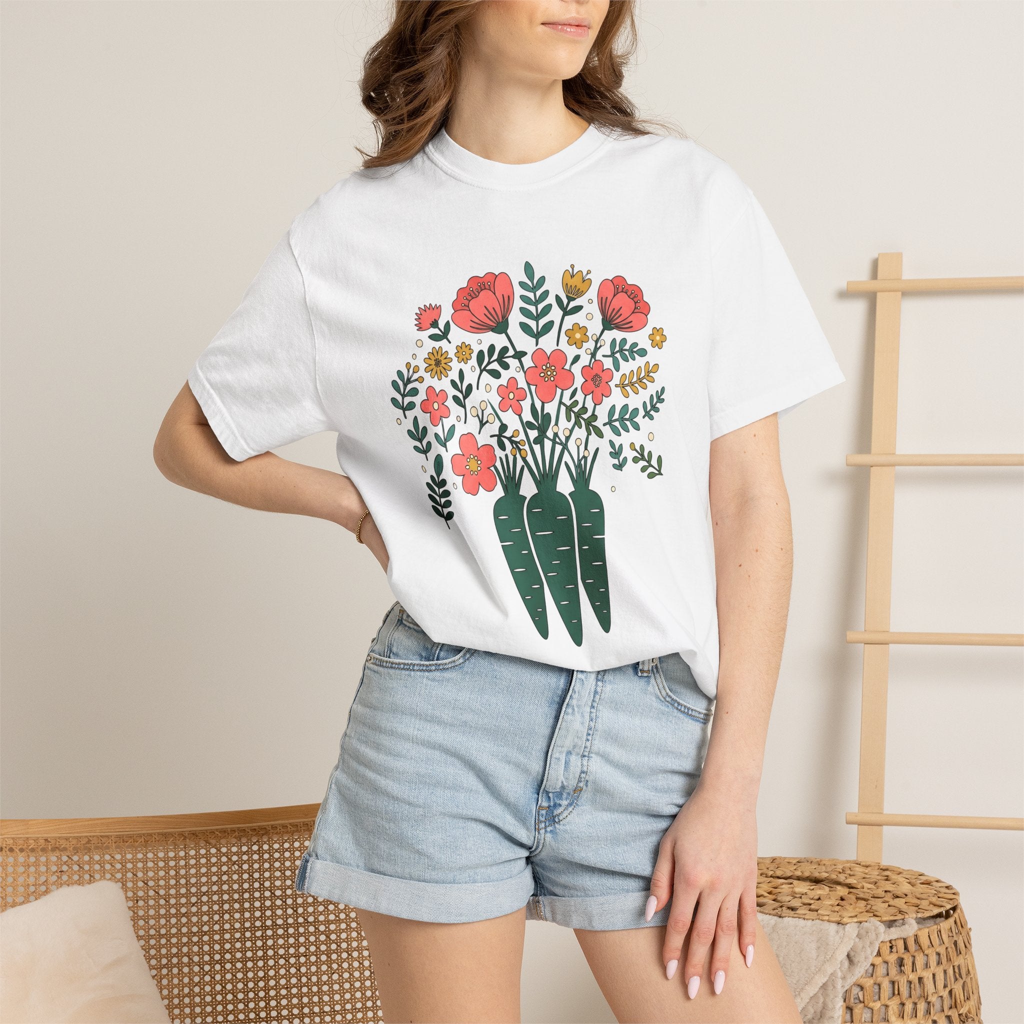 Veggie Bouquet Shirt Easter Flora Gift Women Cute Tee Flower Arrangement T-Shirt Spring Fan Floral Tshirt Botanical Graphic Outline Wild