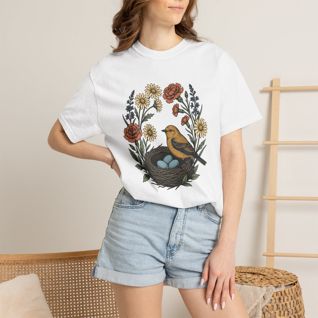 Bird Nest Shirt Mom Outdoors Gift Women Floral Tee Nest T-Shirt Mother Fan Botanical Tshirt Adventure Graphic Retro Wildflowers Tshirt
