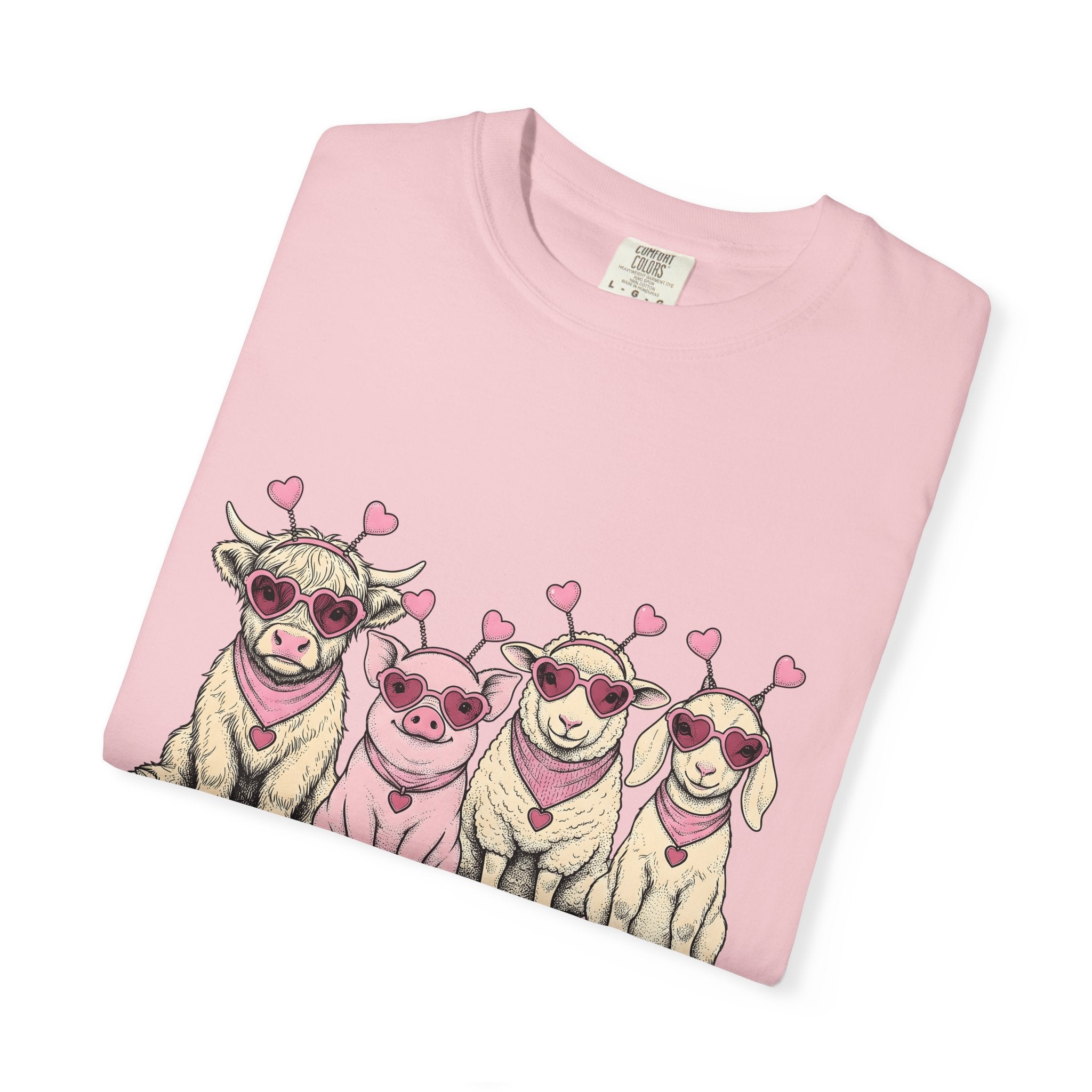 Barnyard Animals Shirt St Valentines Day Pets Gift Women Sketch Tee Farm Animals T-Shirt Valentine Fan Drawings Tshirt Animal Graphic Retro
