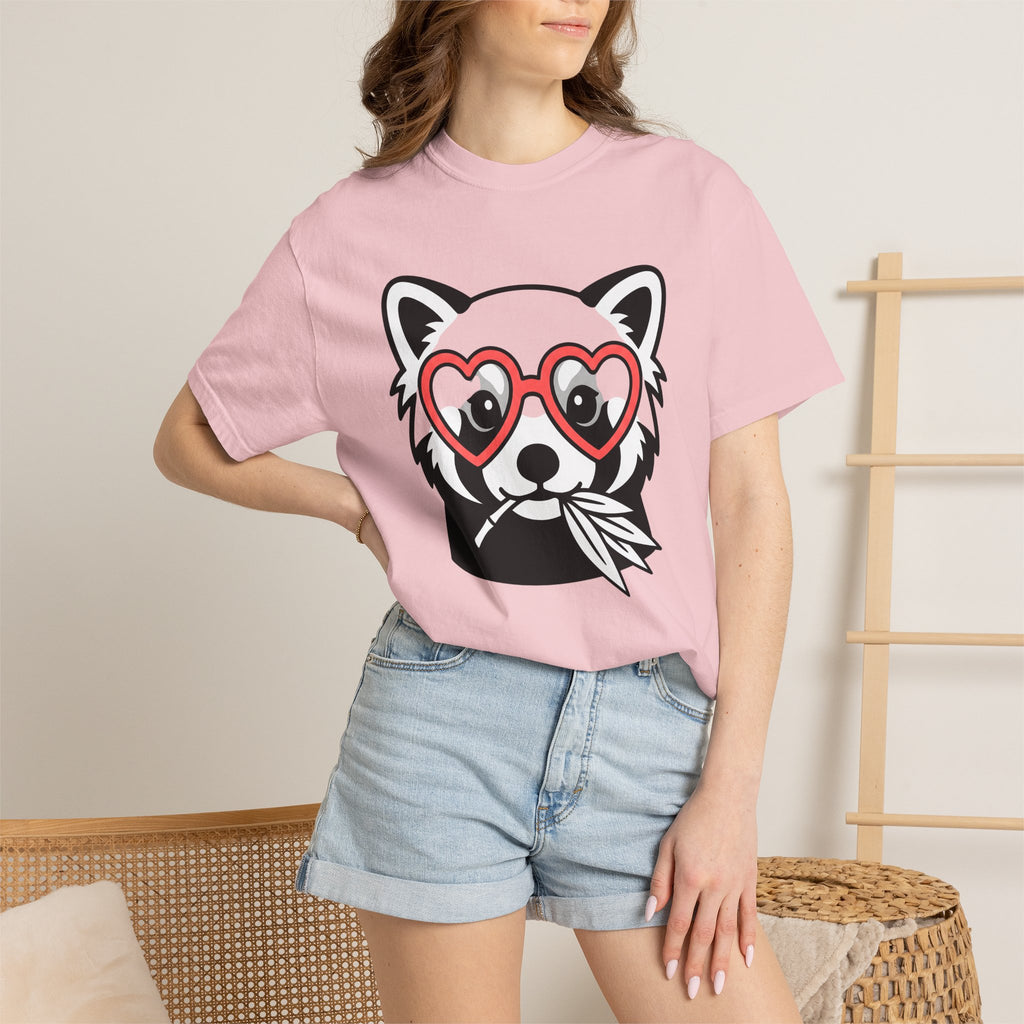Red Panda Shirt Valentine Animal Gift Women Cartoon Tee Panda T-Shirt Cupid Fan Cute Tshirt Creature Graphic Minimalist Heart Glasses Tshirt