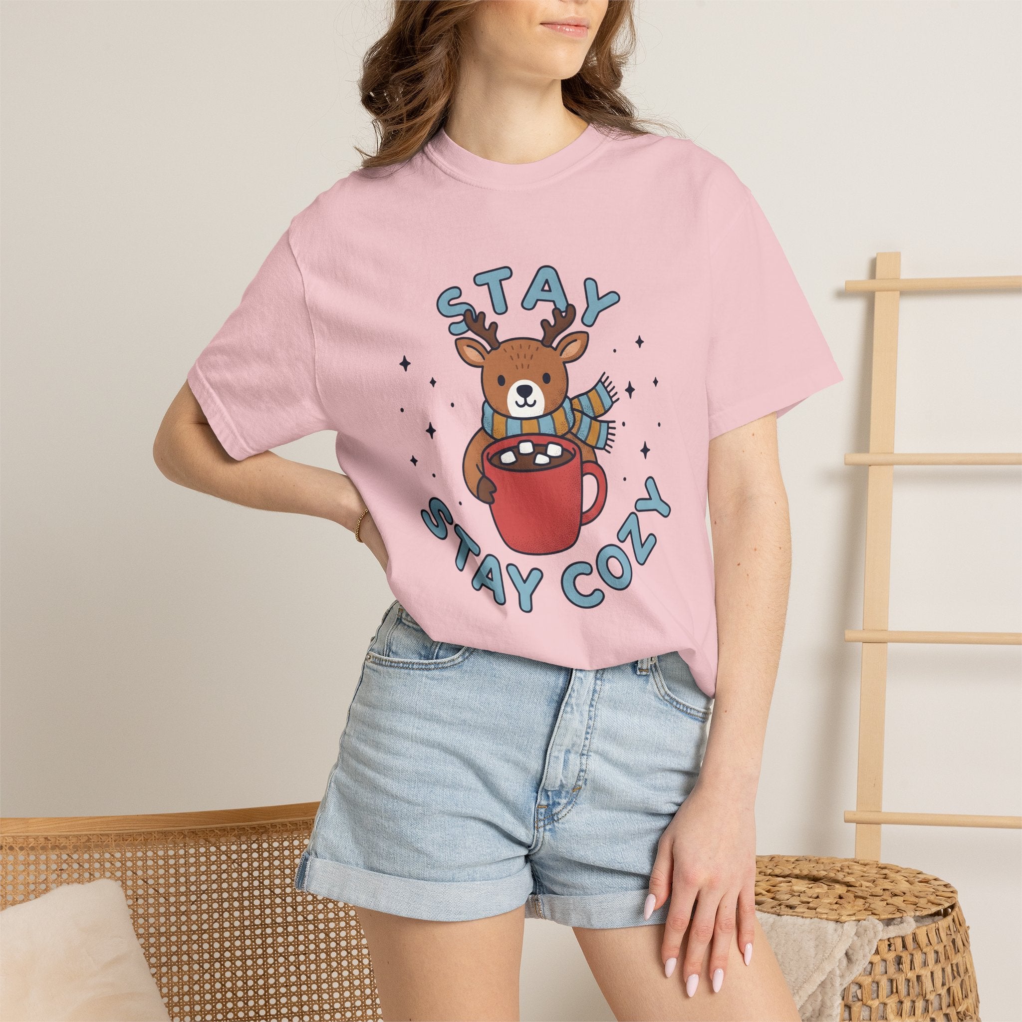 Deer Cup Shirt Christmas Snow Gift Women Adorable Tee Mug T-Shirt Xmas Fan Ceramic Tshirt Frost Graphic Animated Neck Wrap Tshirt