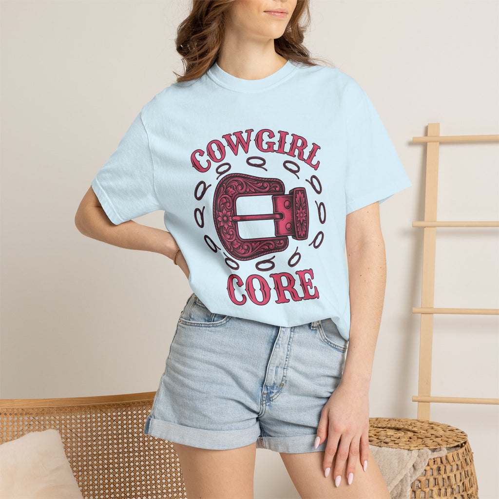 Leather Belt Buckle Shirt Cowgirl Cowboy Gift Women Classic Tee Belt Buckle T-Shirt Rodeo Fan Western Tshirt Cowboy Graphic Outline Cord
