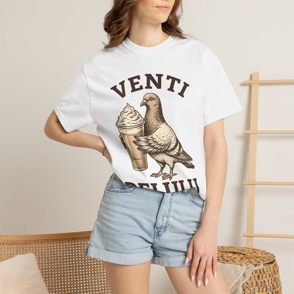 Pigeon Coffee Cup Shirt Coffee Humor Gift Women Vintage Tee Coffee Mug T-Shirt Coffee Fan Retro Tshirt Funny Graphic Hand Drawn Whipped