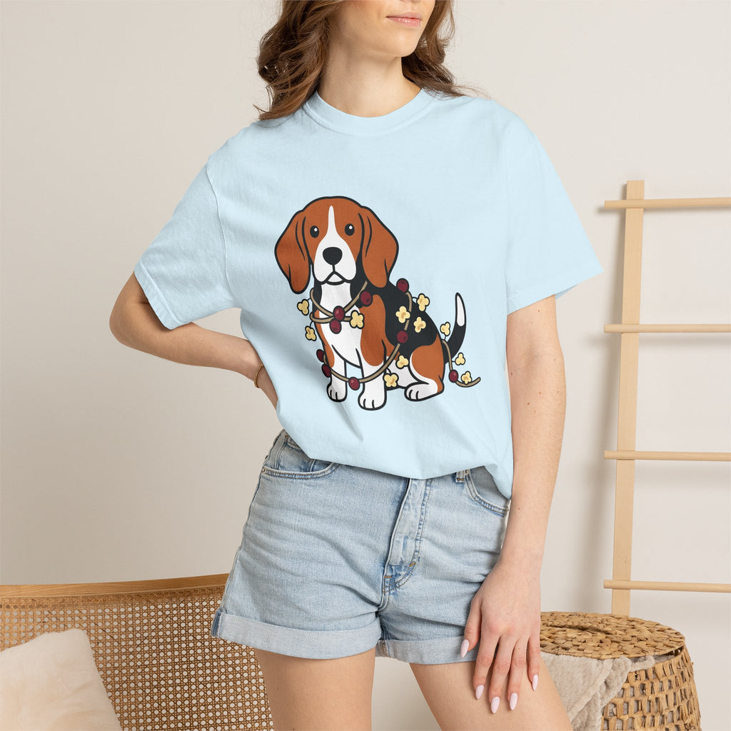Beagle Hound Shirt Dog Holiday Decor Gift Women Animated Tee Hound Dog T-Shirt Dog Fan Cartoon Tshirt Christmas Graphic Clean Popcorn Chain