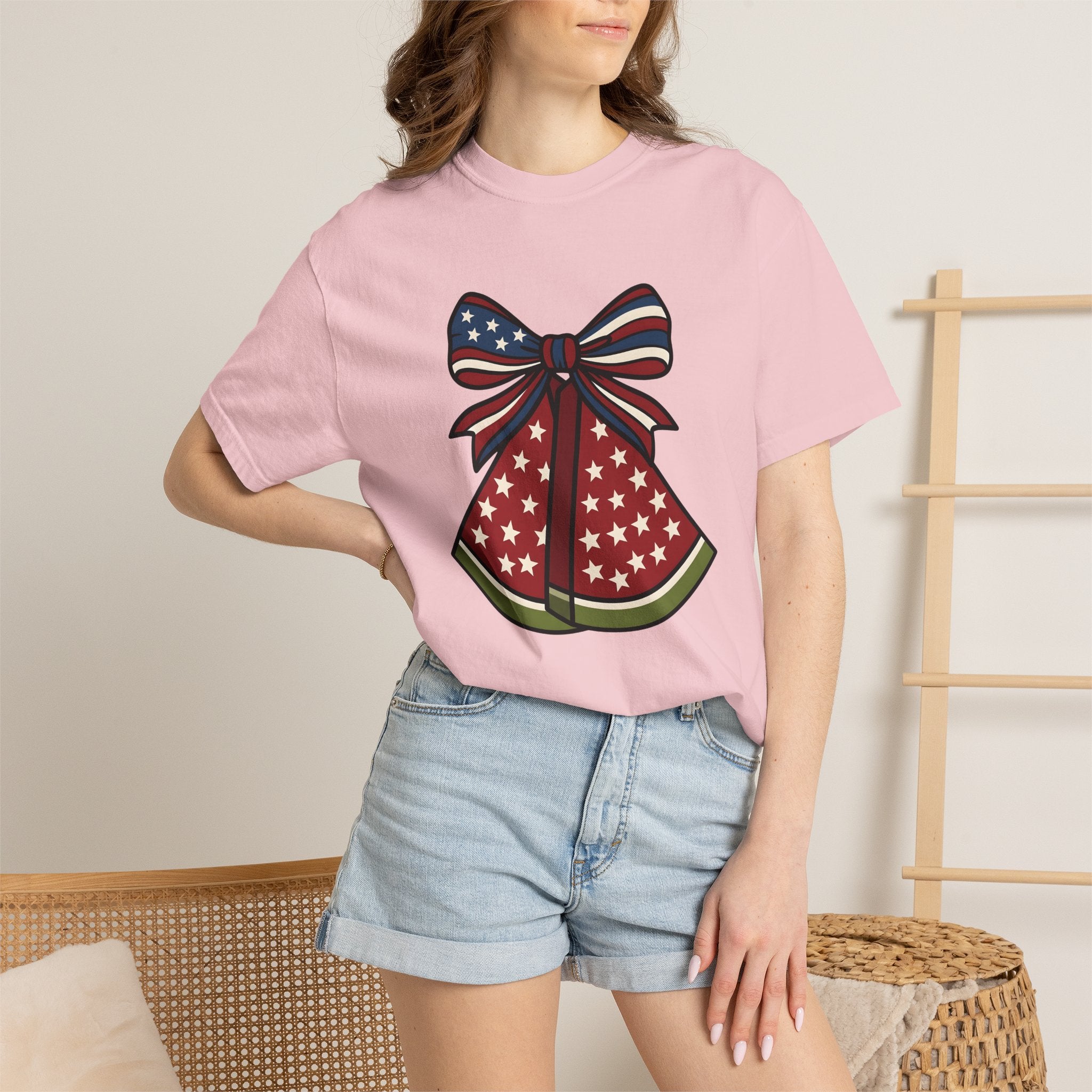 Watermelon Bow Clip Shirt America 4Th Of July Vacation Gift Women Freedom Tee Hair Clips T-Shirt Patriotic Fan Boho Tshirt Travel Graphic