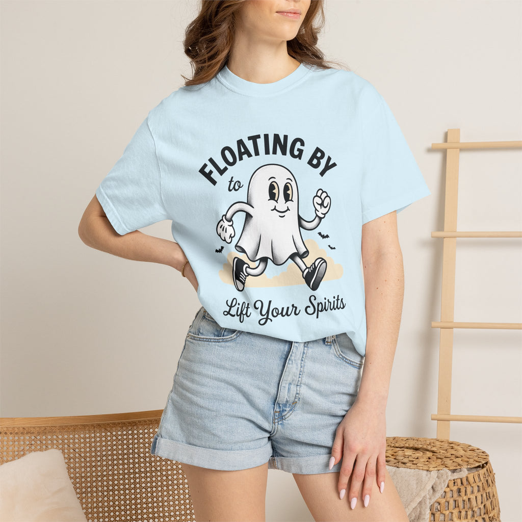 Joyful Ghost Shirt Halloween Eerie Gift Women Illustration Tee Specter T-Shirt Horror Fan Spooky Tshirt Creepy Graphic Old School Night Bats
