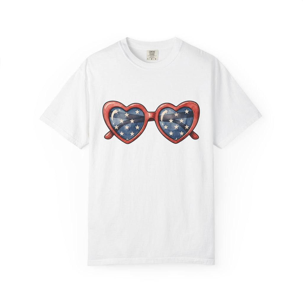 Heart Eyeglasses Shirt 4th Of July Freedom Gift Women Brush Stroke Tee Spectacles T-Shirt Patriot Fan Painted Tshirt Liberty Graphic Classic