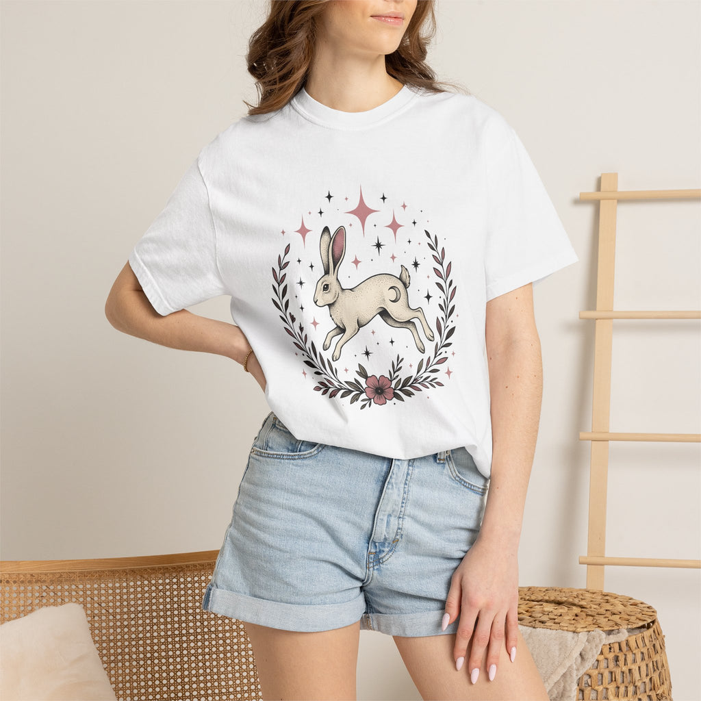 Hare Drawing Shirt Cute Pets Gift Women Folk Art Tee Rabbit T-Shirt Adorable Fan Bunny Graphic Tshirt Shabby Chic Bloom Tshirt