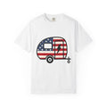 Camper Flag Shirt 4th Of July Camping Gift Women Vintage Tee Flag T-Shirt Patriot Fan Retro Tshirt Outdoor Graphic Distressed Lightning Bolt