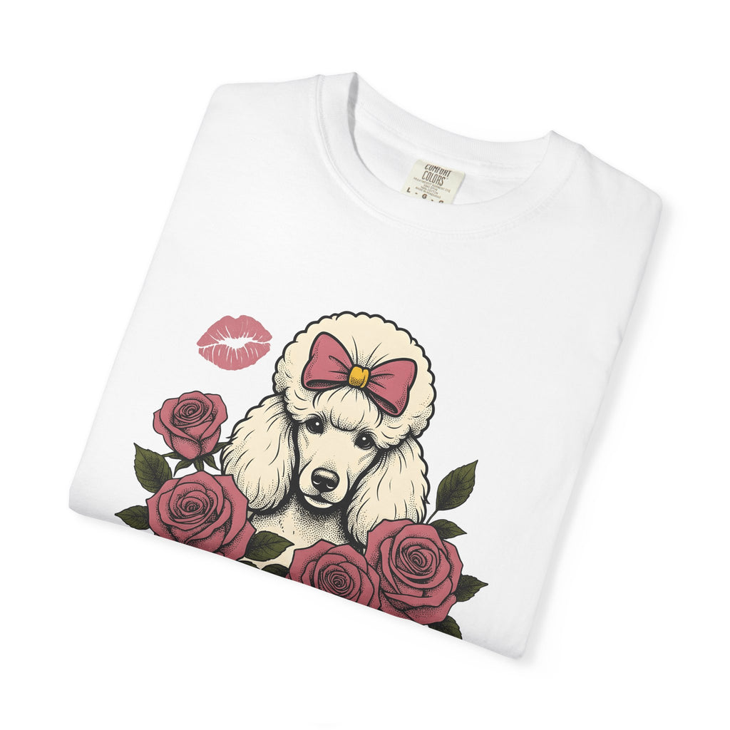 Poodle Puppy Shirt Dog Botanical Gift Women Retro Tee Puppy T-Shirt Dog Fan Canine Tshirt Floral Graphic Illustration Sketch Flowers Tshirt