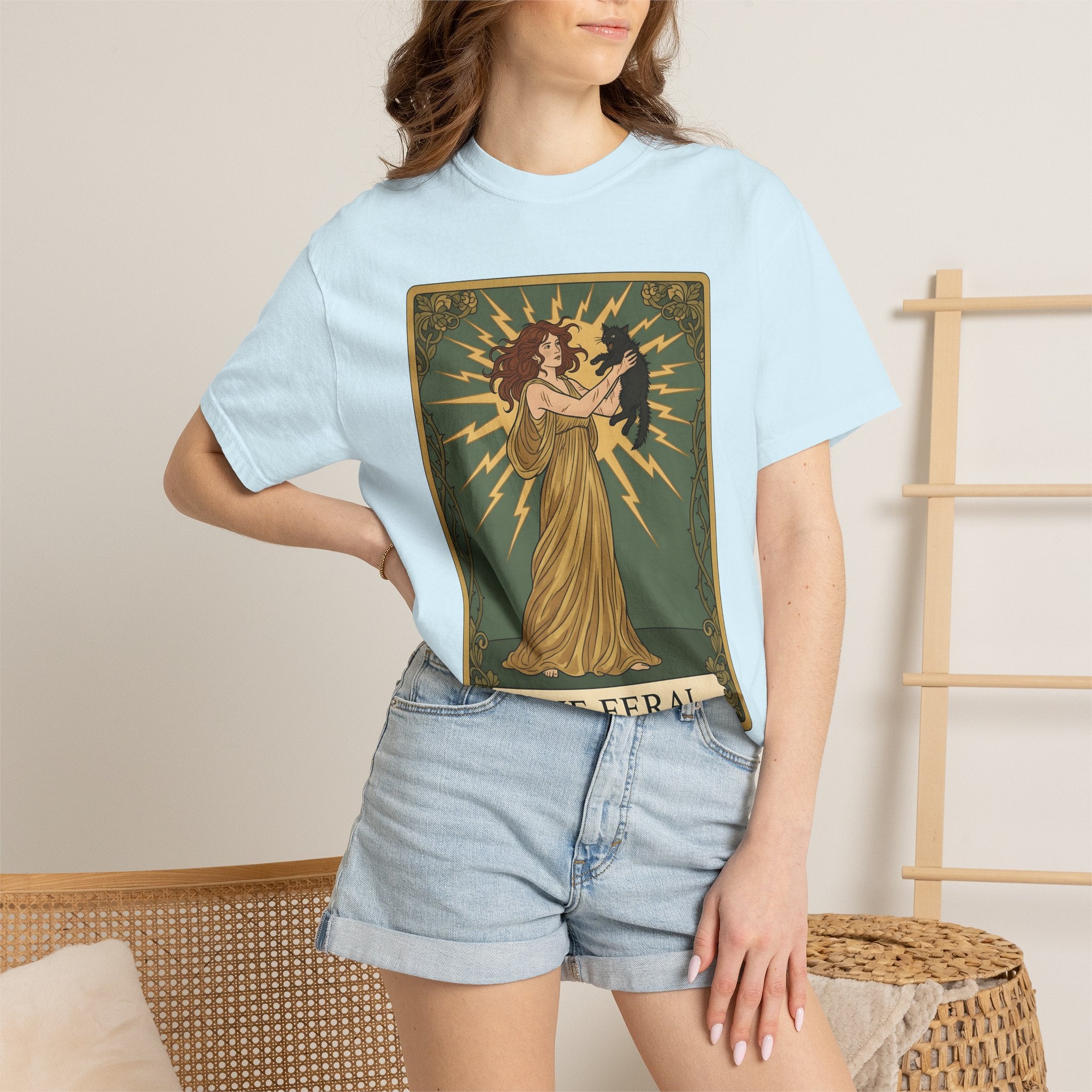 Girl Holding Kitty Shirt Cat Oracle Gift Women Decorative Tee Woman T-Shirt Cat Lady Feline Artistic Tshirt Divination Graphic Retro Thunder