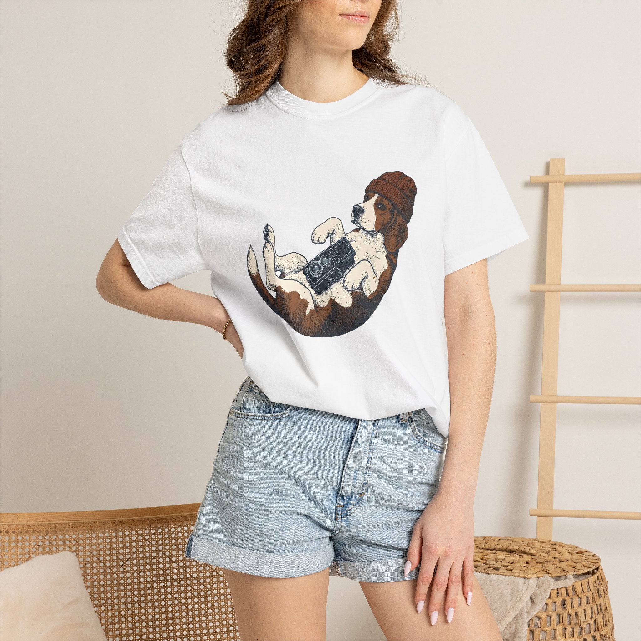 Beagle Puppy Shirt Dog Camera Gear Gift Women Sketch Tee Puppy T-Shirt Dog Fan Hound Tshirt Photography Graphic Retro Photo Camera Tshirt