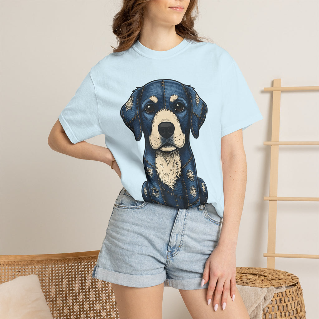 Patchwork Canine Shirt Dog Pet Gift Women Line Art Tee Dog T-Shirt Dog Fan Drawing Tshirt Animal Graphic Antiqued Denim Tshirt