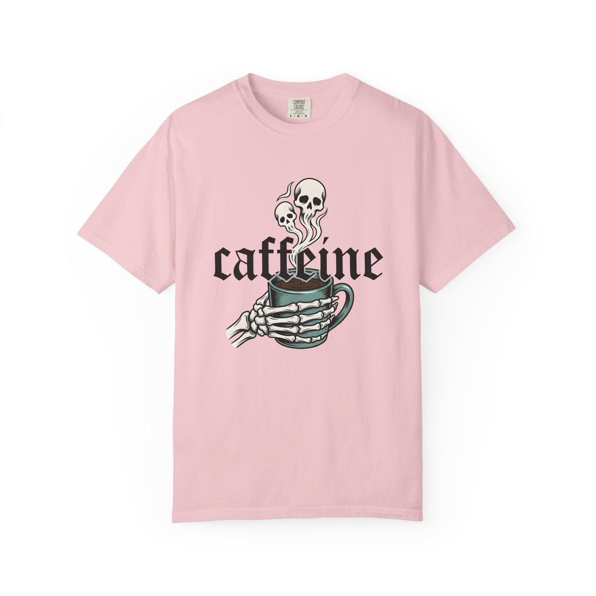 Skull Hand Coffee Mug Spooky T-Shirt – Halloween Horror Caffeine Lover, Unisex Graphic Tee