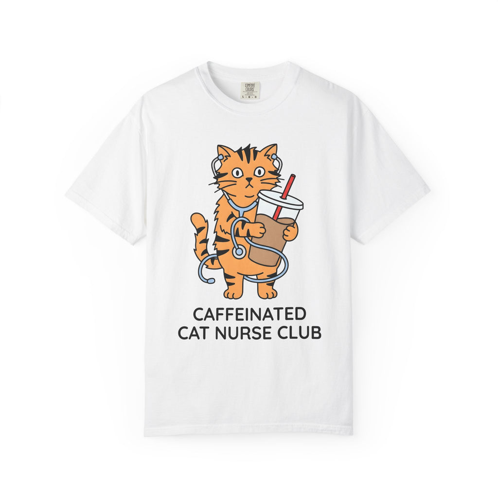 Cat Coffee Shirt Nurse Animal Gift Women Cartoon Tee Feline T-Shirt Healthcare Enthusiast Comic Tshirt Pet Graphic Minimalist Stethoscope