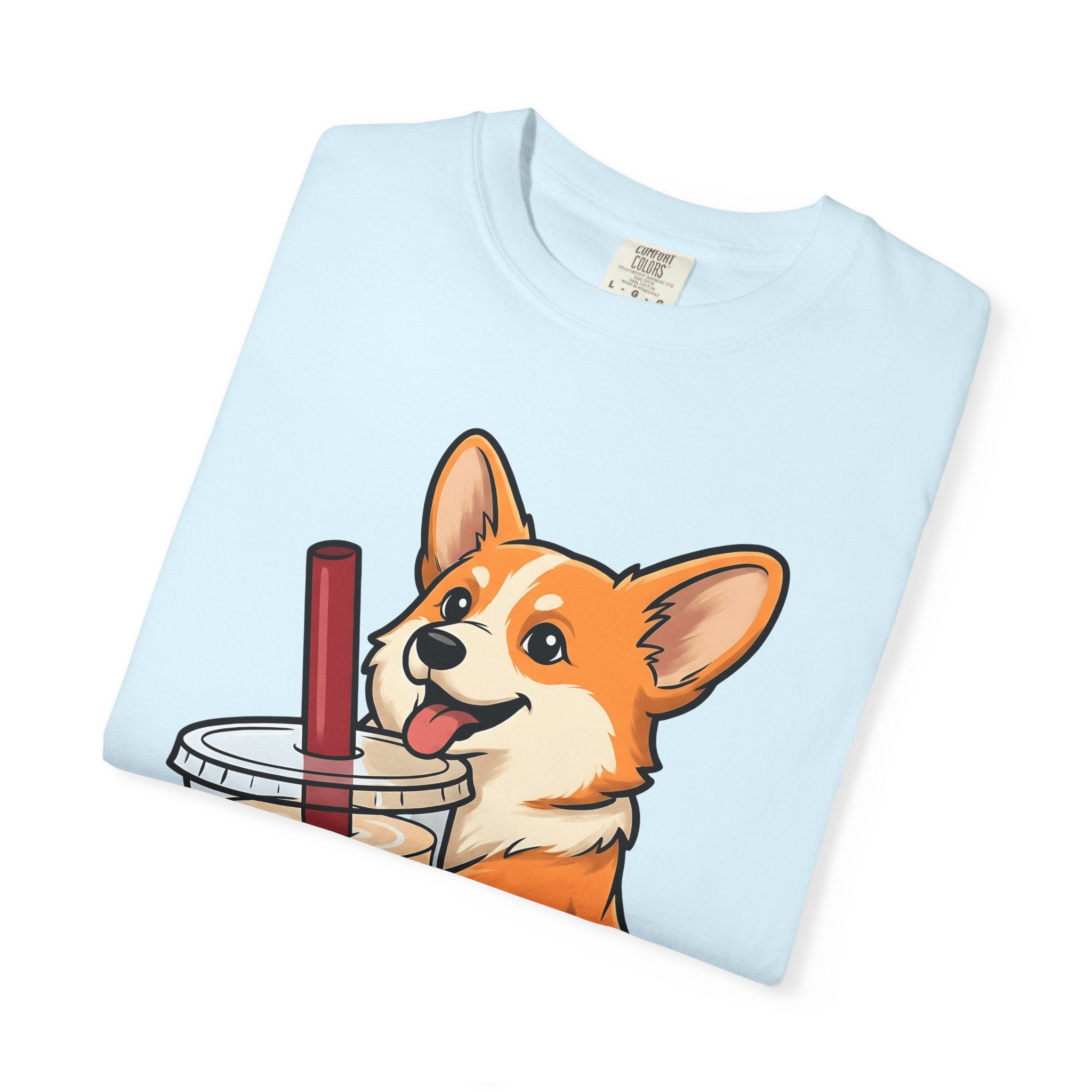 Corgi Dog Shirt Dog Food Gift Women Cute Tee Puppy T-Shirt Dog Fan Canine Tshirt Foodie Graphic Cartoon Bubble Tea Tshirt