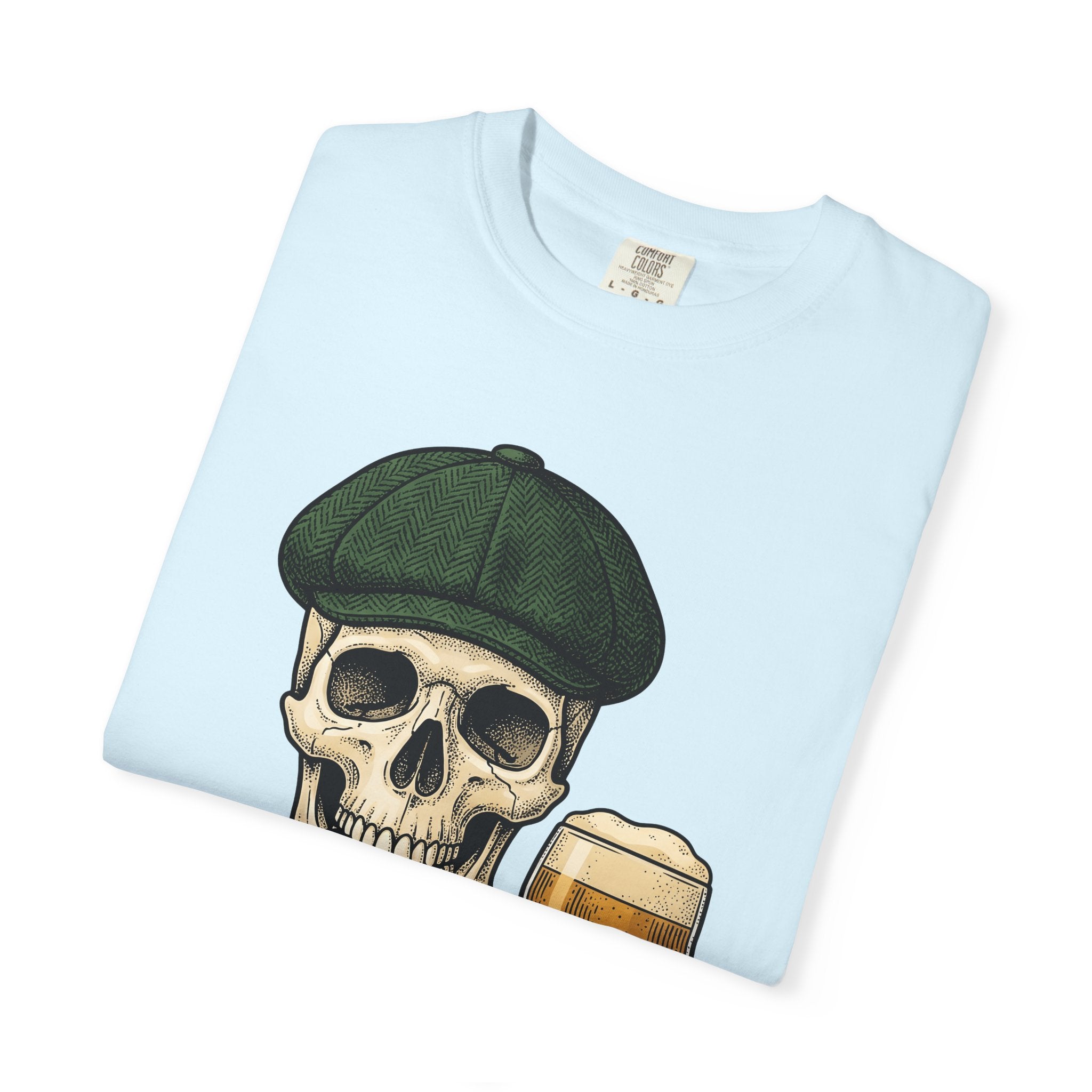 Skull Lager Shirt St Patrick's Day Booze Gift Women Distressed Tee Beer T-Shirt Shamrock Fan Vintage Tshirt Drinking Graphic Line Art