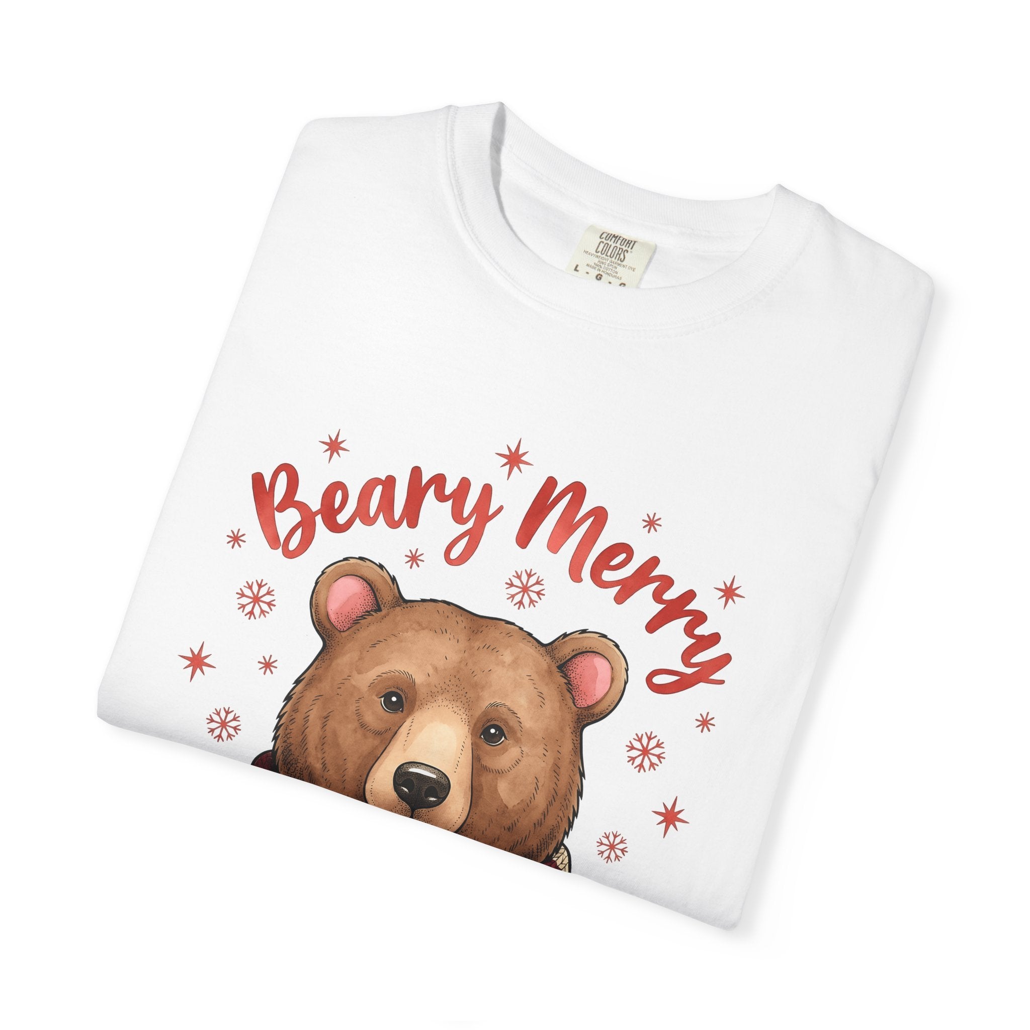 Bear Scarf Shirt Animals Holiday Gift Women Cute Tee Teddy T-Shirt Wildlife Fan Cartoon Tshirt Christmas Graphic Doodle Snowflakes Tshirt