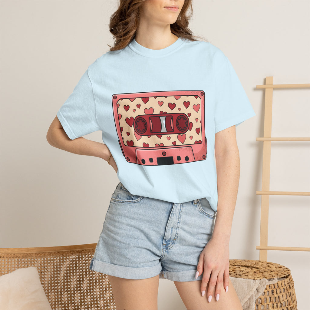 Tape Cassette Shirt Valentines Day Audio Gift Women Sketch Tee Cassette T-Shirt Valentine Fan Drawing Tshirt Sound Graphic Old School Love