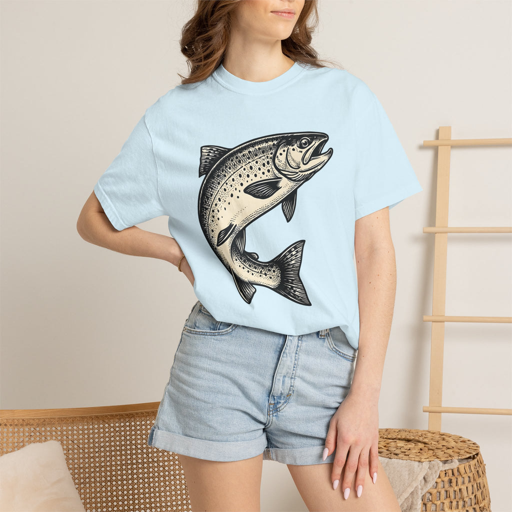 Brown Trout Shirt Fishing Nature Gift Women Old School Tee Trout T-Shirt Angler Fan Wildlife Graphic Tshirt Outline Speckles Tshirt