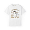 Dog Coffee Cup Shirt Dog Coffee Gift Women Vintage Tee Coffee Mug T-Shirt Dog Fan Retro Tshirt Caffeinated Graphic Hand Drawn Stars Tshirt