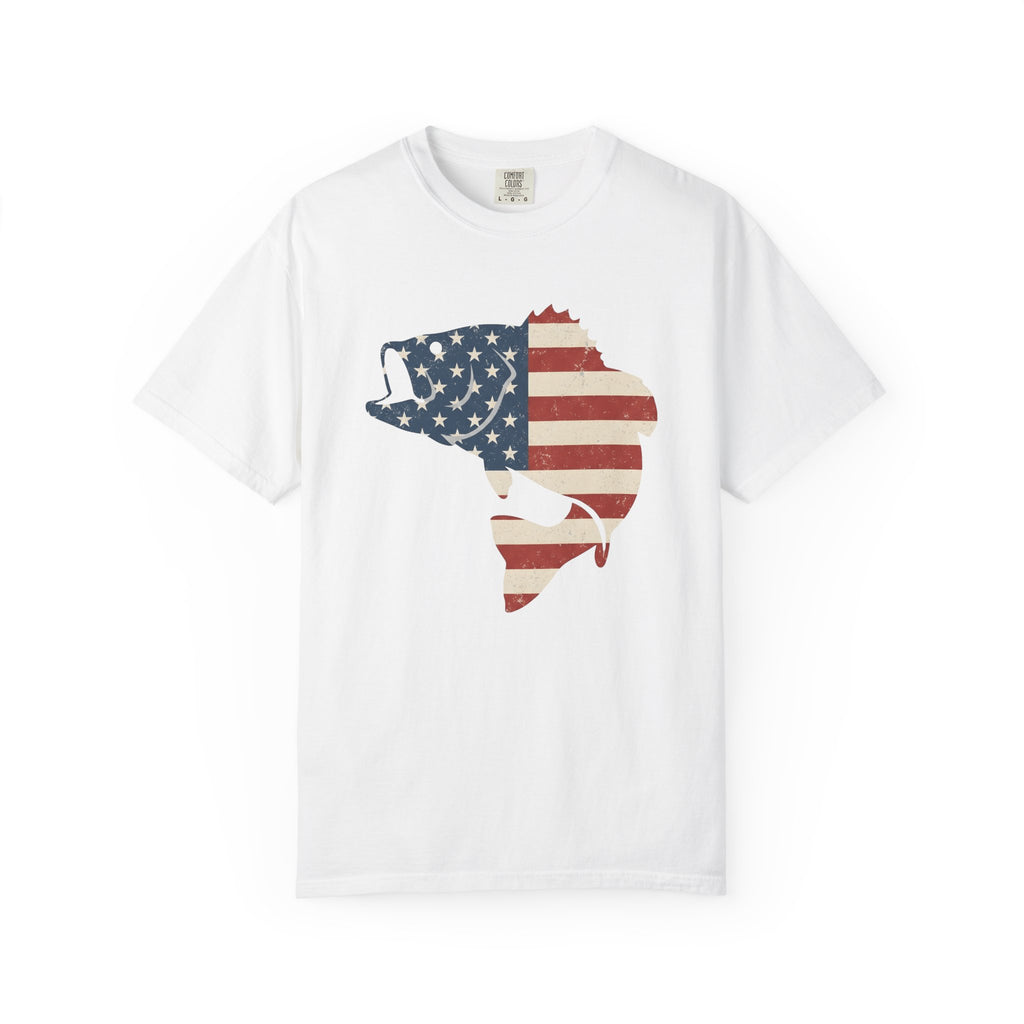 Largemouth Bass Shirt America Angling Gift Women Grunge Tee Bass T-Shirt Patriot Fan Distressed Tshirt Fishing Graphic Retro Usa Flag Tshirt