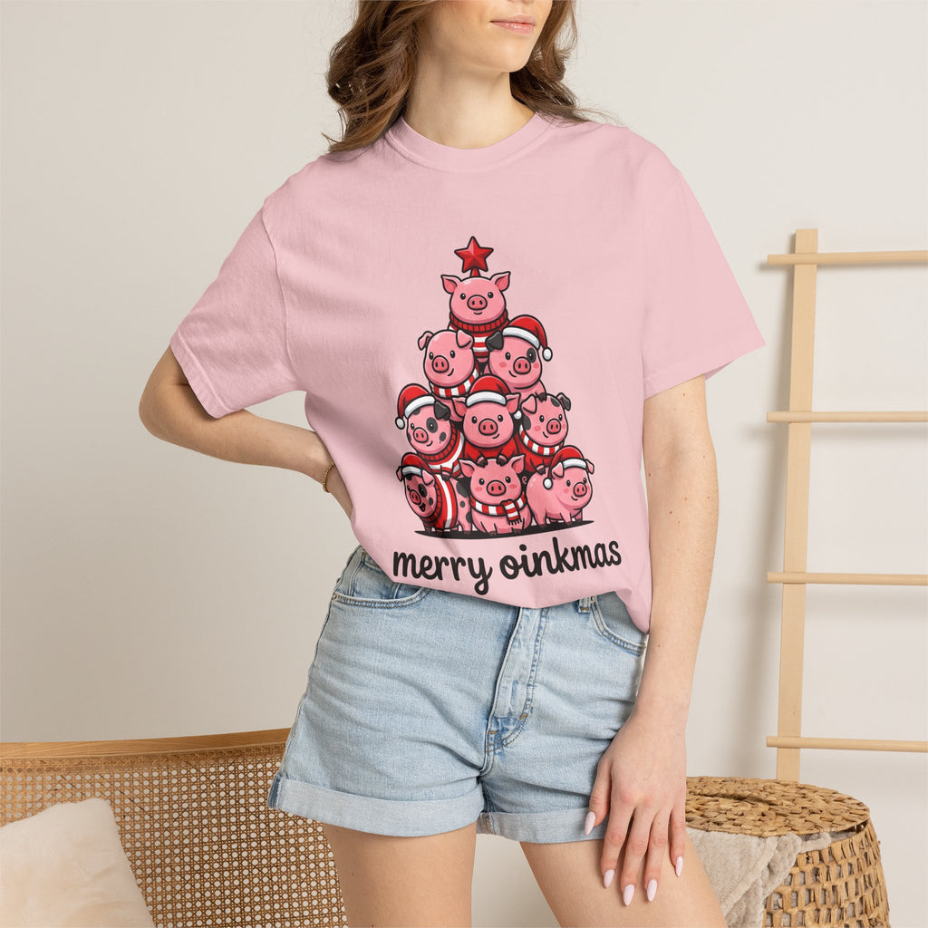 Pig Stack Shirt Christmas Animal Gift Women Cute Cartoon Tee Swine T-Shirt Xmas Fan Piggy Graphic Tshirt Kawaii Santa Hat Tshirt