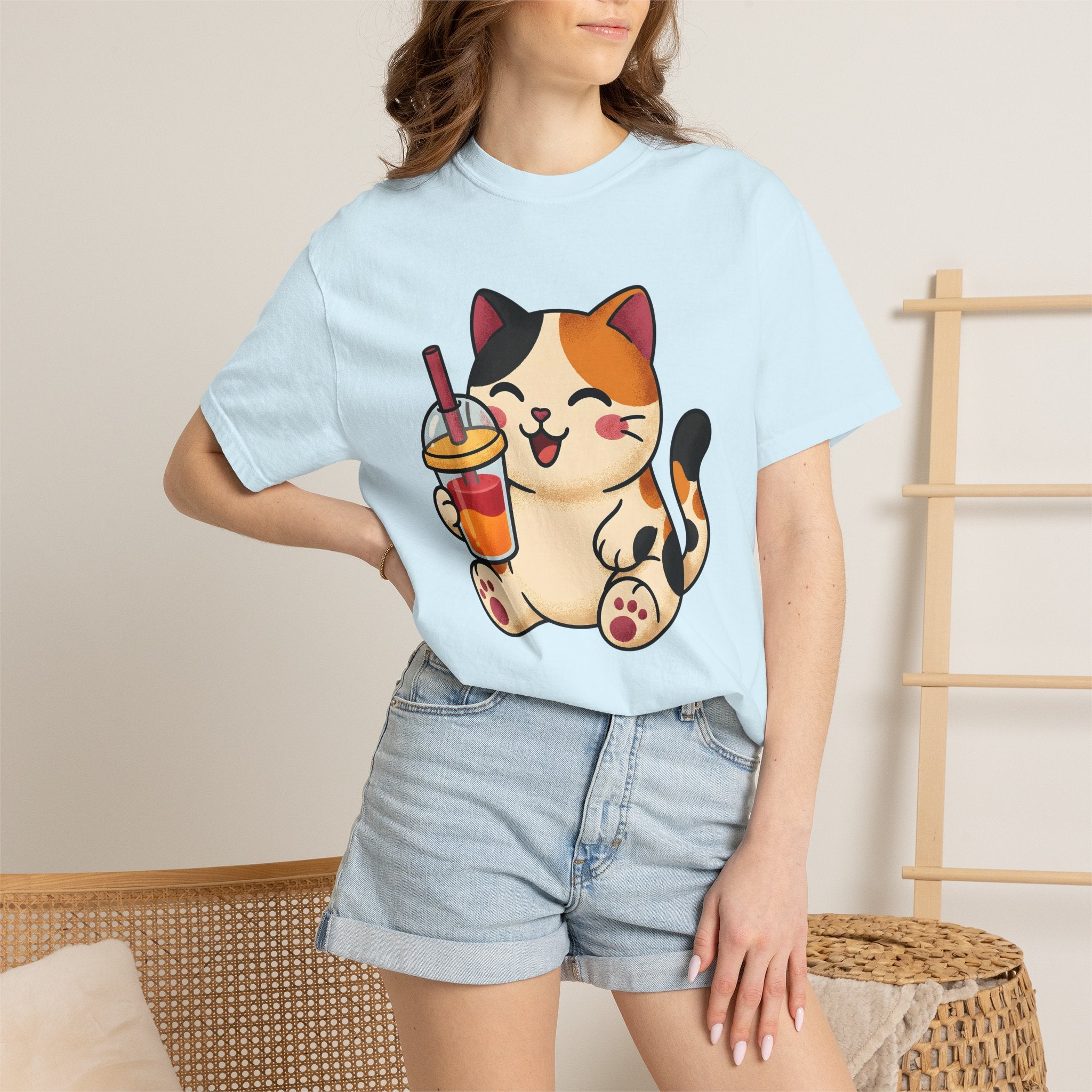 Tortoiseshell Cat Shirt Coffee Pets Gift Women Cute Tee Cat T-Shirt Coffee Fan Cat Tshirt Animal Graphic Comic Boba Tea Tshirt