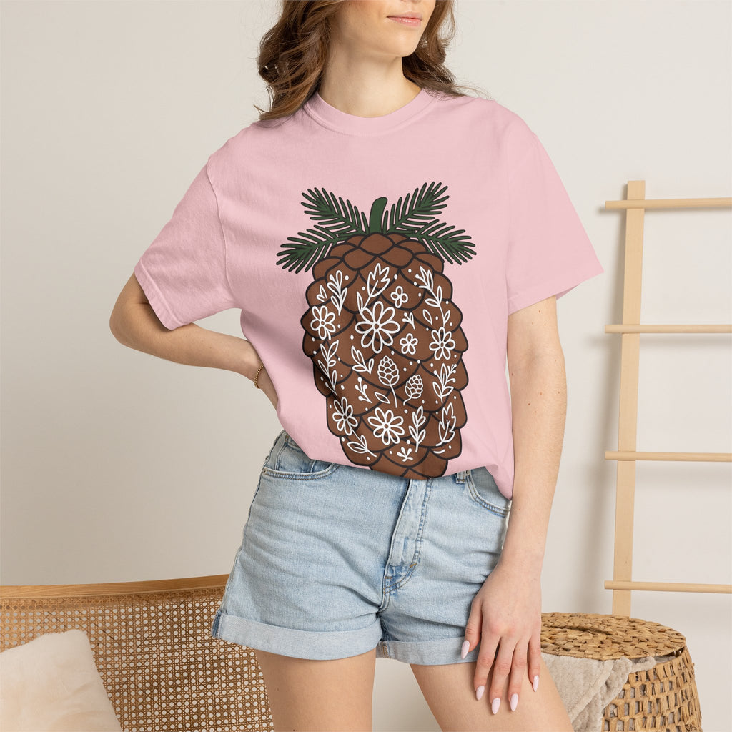 Pine Cone Shirt Holiday Wildlife Gift Women Farmhouse Tee Pinecone T-Shirt Christmas Fan Rustic Tshirt Animal Graphic Contemporary Blossom