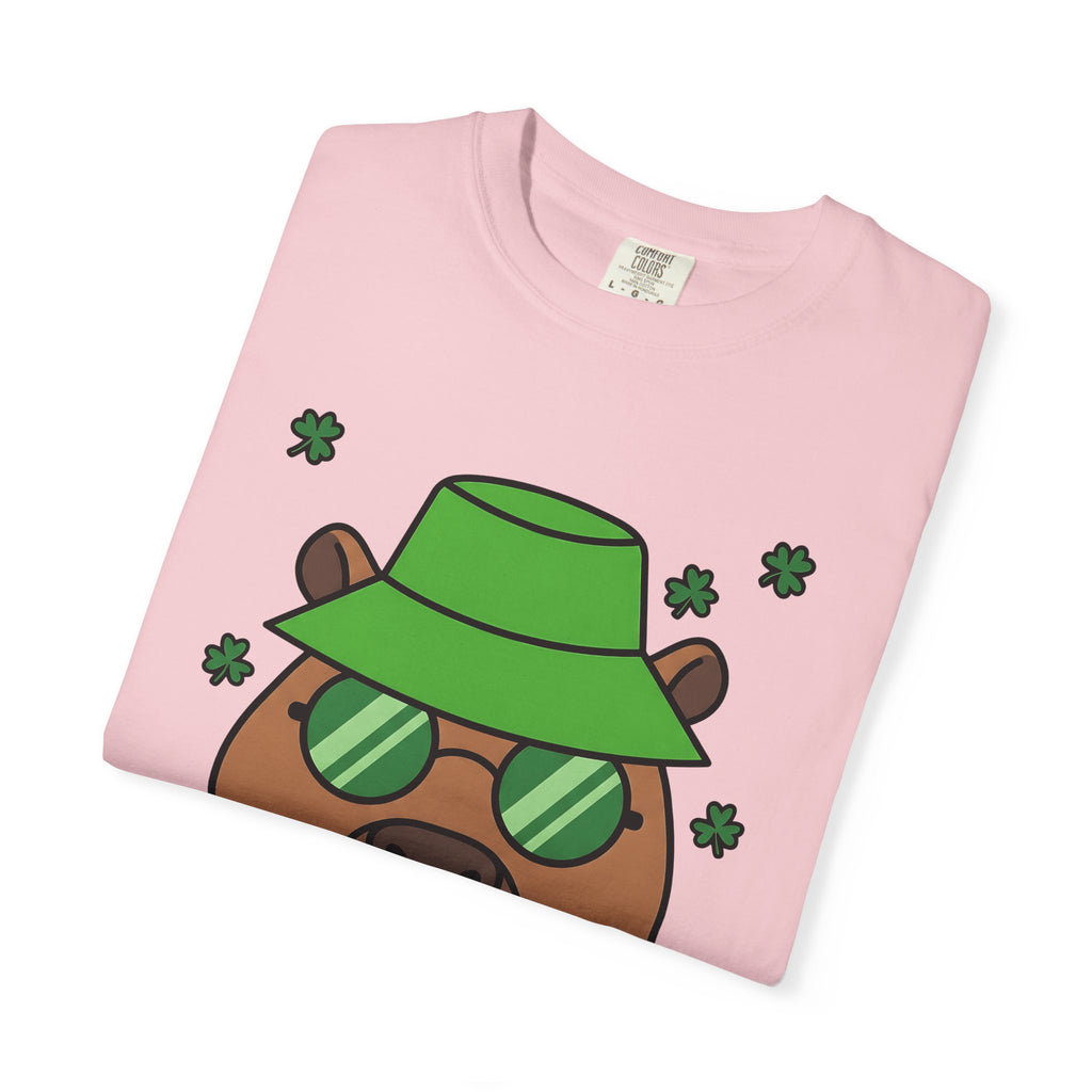 Capybara Shirt St Patrick's Day Critters Gift Women Caricature Tee Rodent T-Shirt Luck Enthusiast Cartoon Tshirt Animal Graphic Line Art
