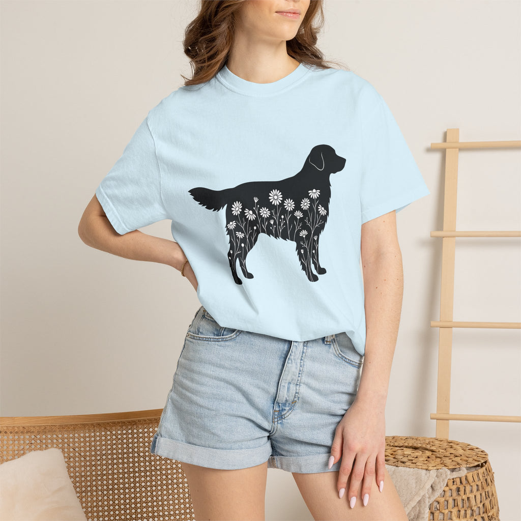 Dog Outline Shirt Dog Flower Gift Women Floral Tee Puppy T-Shirt Dog Fan Botanical Tshirt Floral Graphic Simple Meadow Blooms Tshirt
