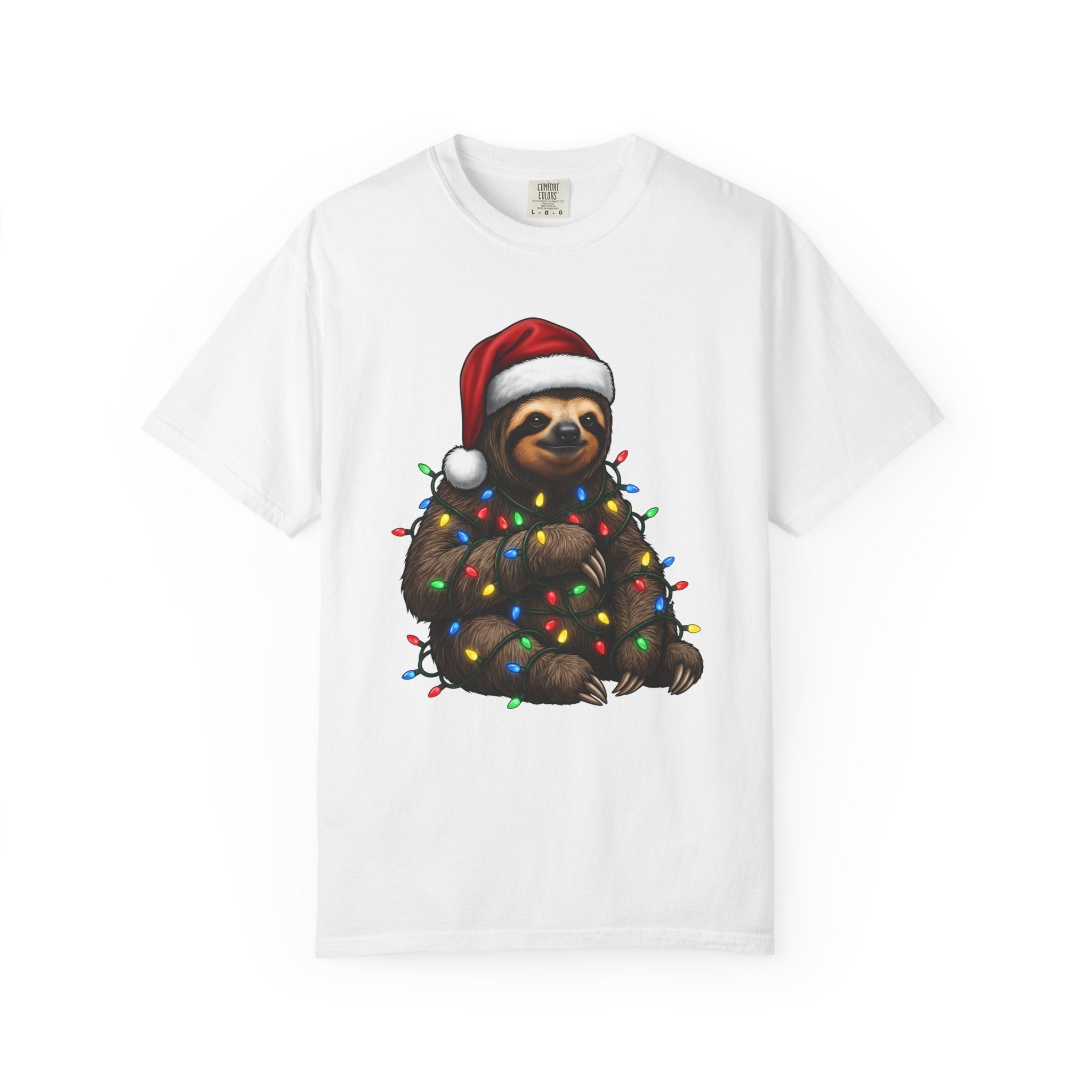 Sloth Holiday Hat Shirt Christmas Creatures Gift Women Animation Tee Sloth Hat T-Shirt Xmas Fan Cartoon Tshirt Animal Graphic Doodle Led