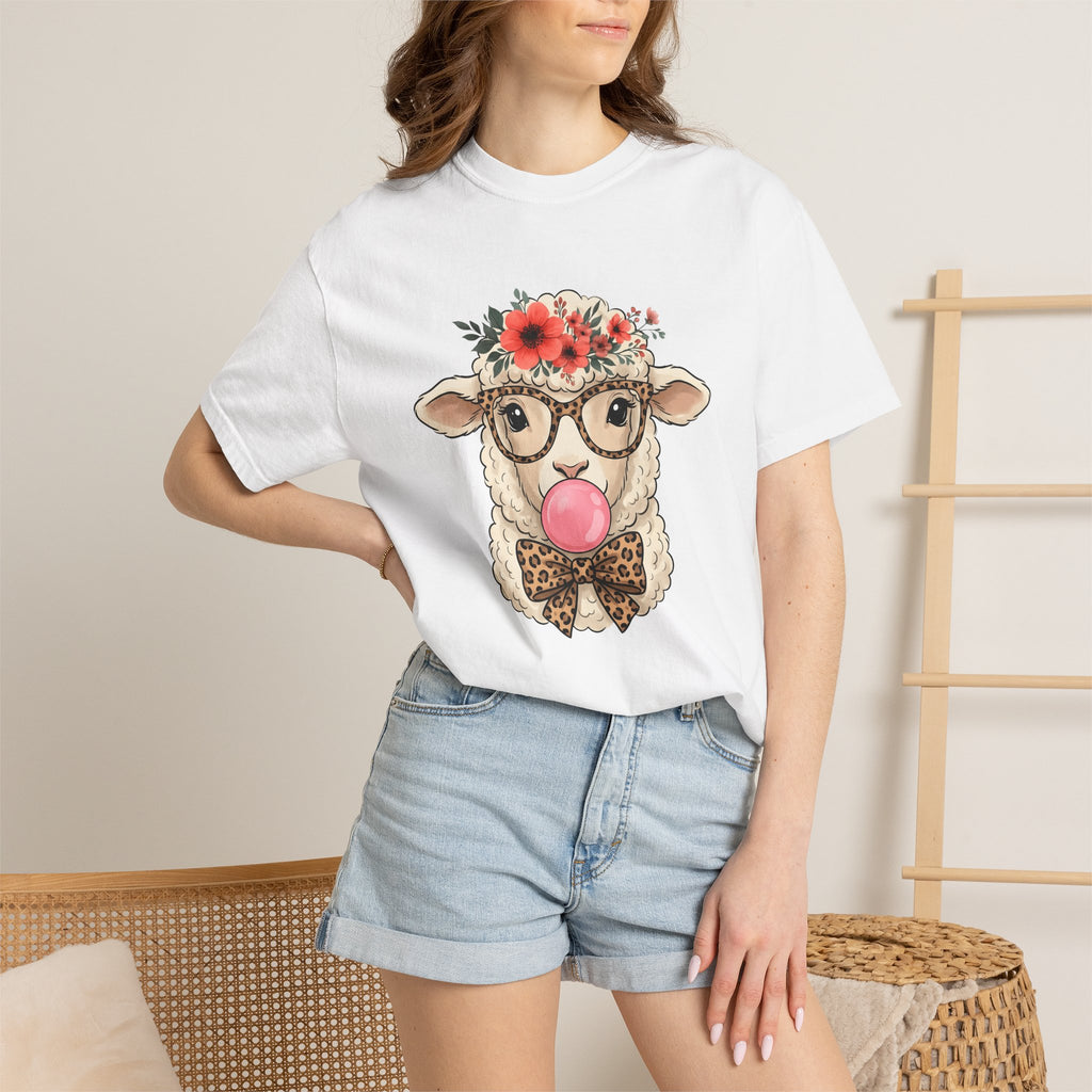 Sheep Illustration Shirt Easter Wildlife Gift Women Rustic Tee Lamb T-Shirt Easter Fan Ewe Tshirt Wildlife Graphic Sketch Flower Wreath