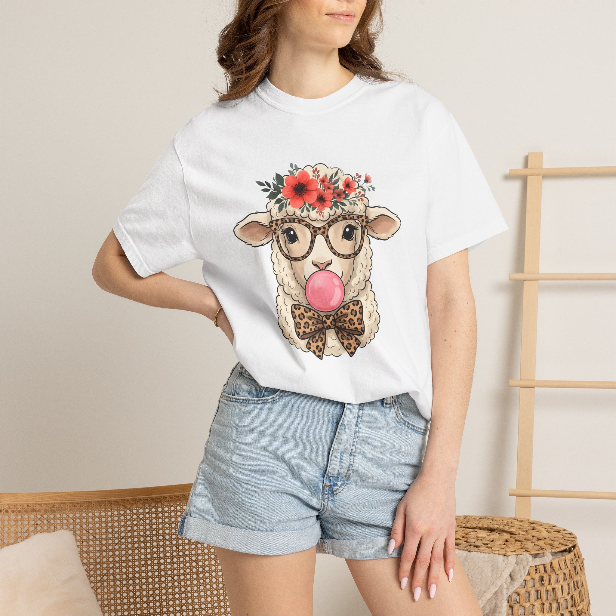 Sheep Illustration Shirt Easter Wildlife Gift Women Rustic Tee Lamb T-Shirt Easter Fan Ewe Tshirt Wildlife Graphic Sketch Flower Wreath