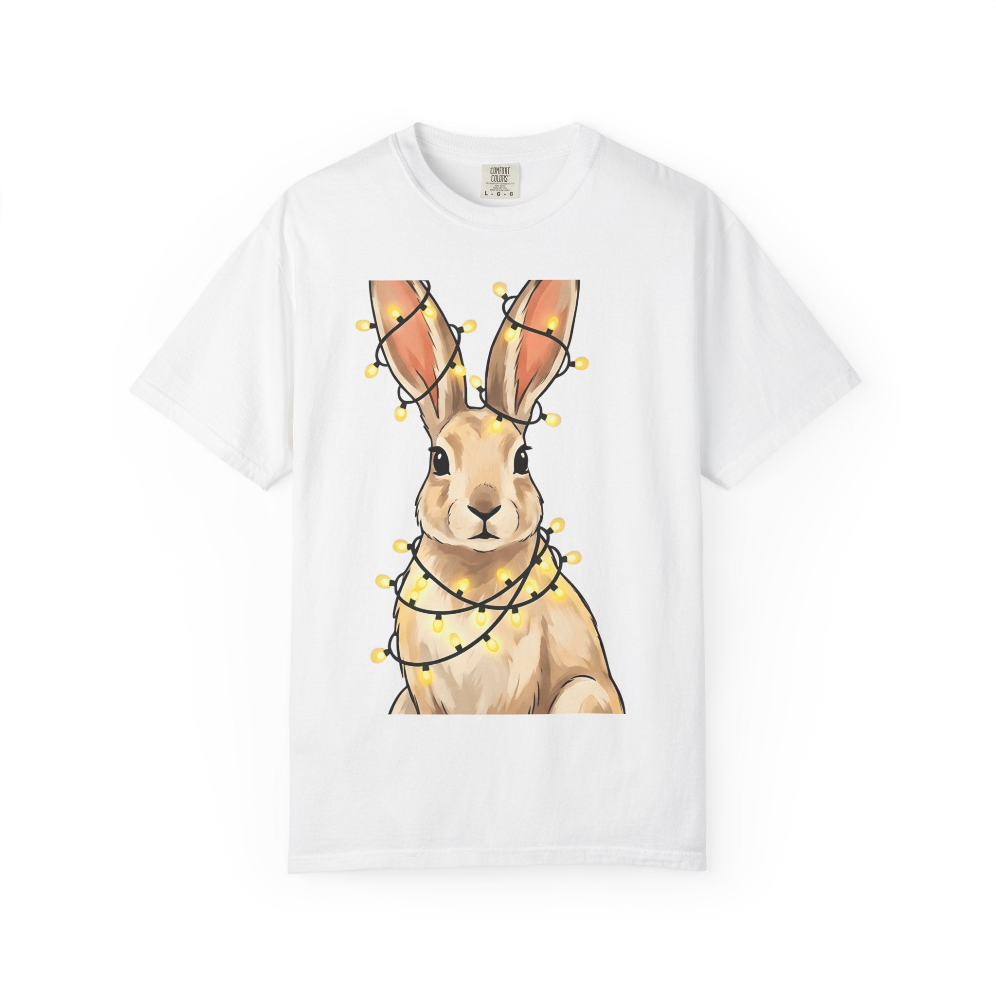 Rabbit Shirt Animals Christmas Gift Women Adorable Tee Bunny T-Shirt Pet Fan Cute Tshirt Winter Graphic Sketch Fairy Lights Tshirt